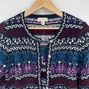 Appleseed’s Fair Isle Button-Up Cardigan Sweater Knit Winter Nordic Long Sleeve